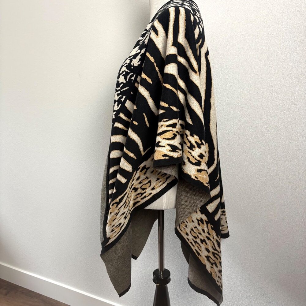 Chicos Zebra Print Open Poncho Wrap Os Cotton Bla… - image 6